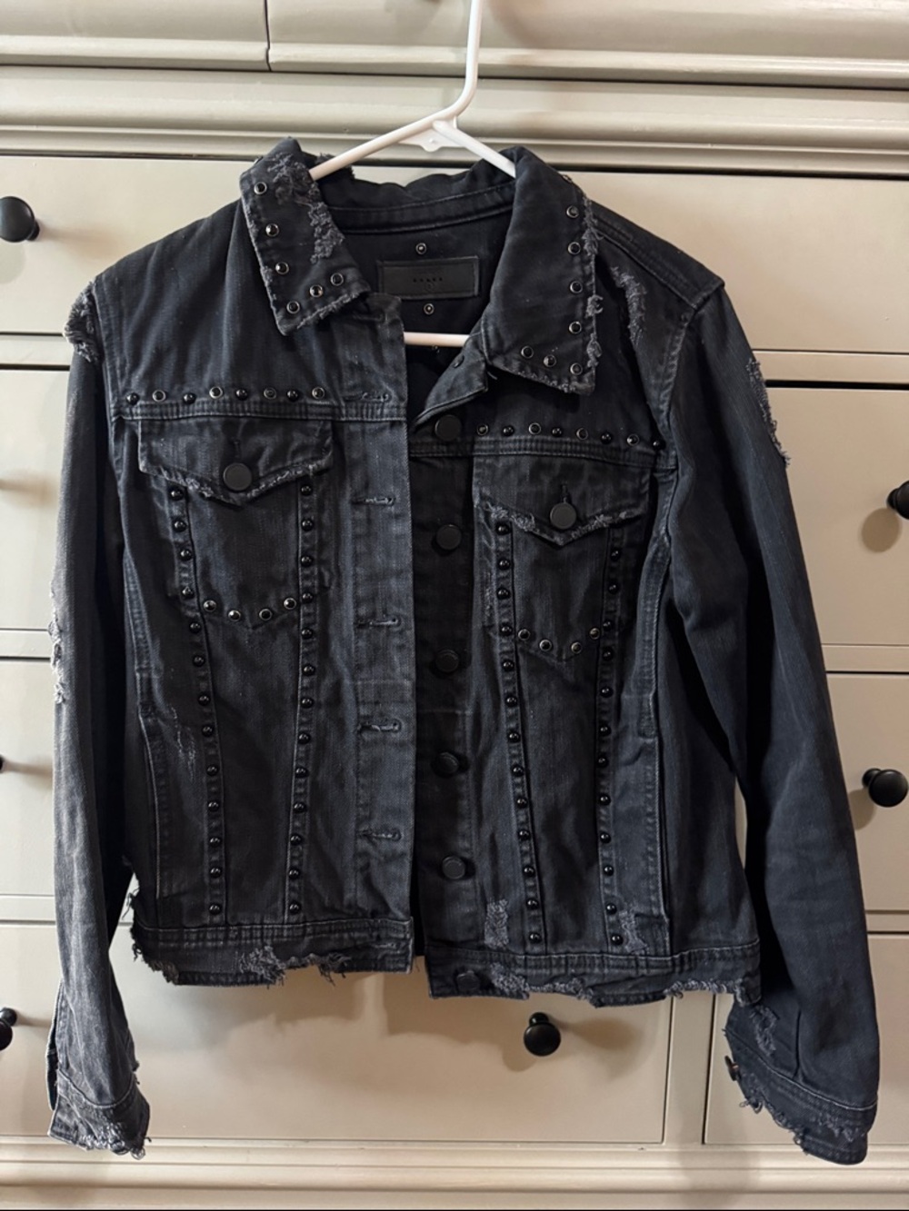 Blank NYC Black Studded Distressed Denim Jacket